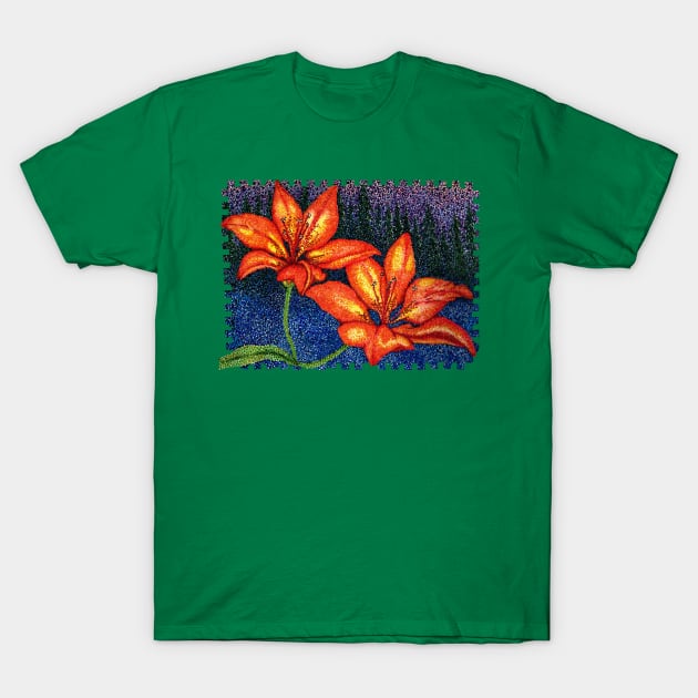 Prairie Lily Pointillism T-Shirt by Orphean Designs